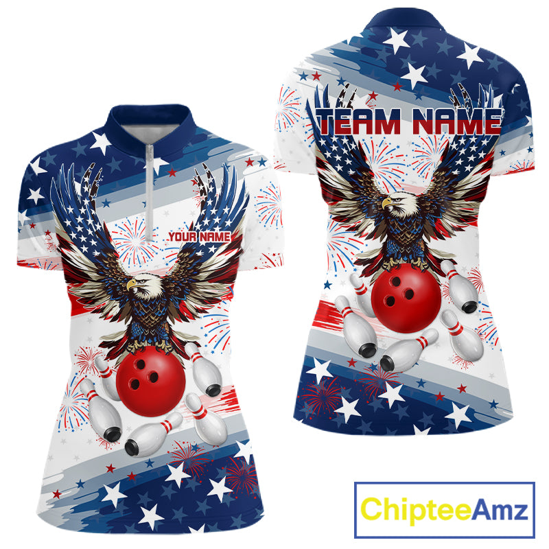 Personalized American Flag Eagle Bowling Jersey For Women Custom Patriotic Bowling Team Shirts TDM7655