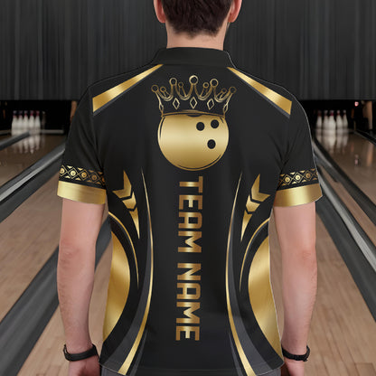 Custom Black And Gold Crown Swirl Bowling Shirts For Men Bowling League Team Jersey Polo, 1/4 Zip TDM7656