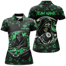 Load image into Gallery viewer, Green Funny Death Skeleton 8 Ball Pool Women Billiard Shirts Custom Name Lightning Billiard Jerseys TDM2827