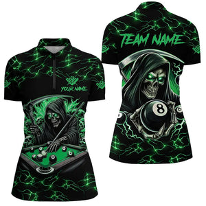 Green Funny Death Skeleton 8 Ball Pool Women Billiard Shirts Custom Name Lightning Billiard Jerseys TDM2827