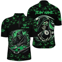 Load image into Gallery viewer, Green Funny Death Skeleton 8 Ball Pool Men Billiard Shirts Custom Name Lightning Billiard Jerseys TDM2827