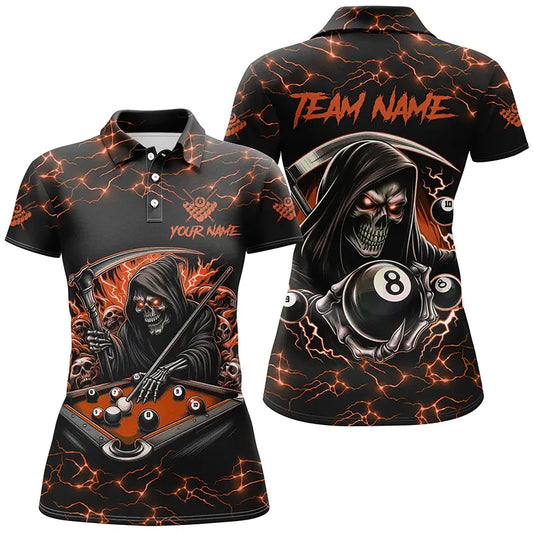 Orange Funny Grim Reaper 8 Ball Pool Women Billiard Shirts Custom Name Lightning Billiard Jerseys TDM2828