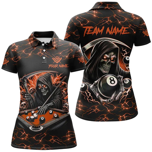 Orange Funny Death Skeleton 8 Ball Pool Women Billiard Shirts Custom Name Lightning Billiard Jerseys TDM2828