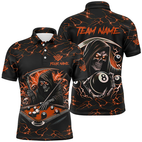 Orange Funny Death Skeleton 8 Ball Pool Men Billiard Shirts Custom Name Lightning Billiard Jerseys TDM2828