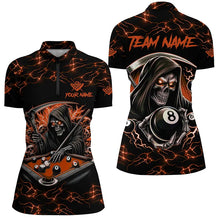 Load image into Gallery viewer, Orange Funny Death Skeleton 8 Ball Pool Women Billiard Shirts Custom Name Lightning Billiard Jerseys TDM2828