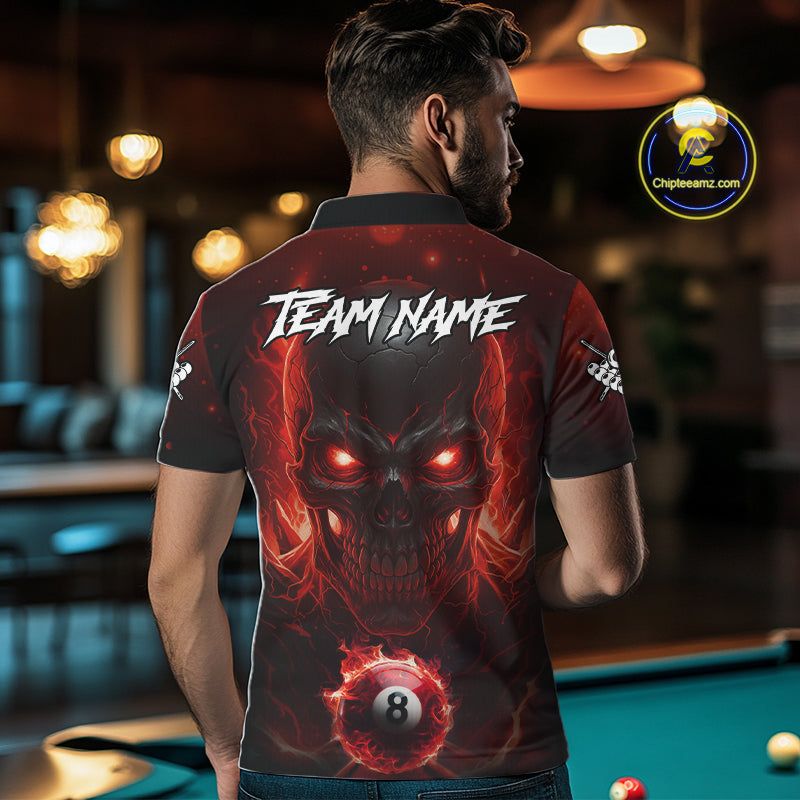 Personalized Red Billiard Skull Fire 8 Ball Pool Shirt For Men Custom Billiard Team Jersey TDM5078