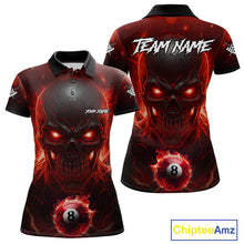 Load image into Gallery viewer, Personalized Red Billiard Skull Fire 8 Ball Pool Shirt For Women Custom Billiard Team Jersey TDM5078