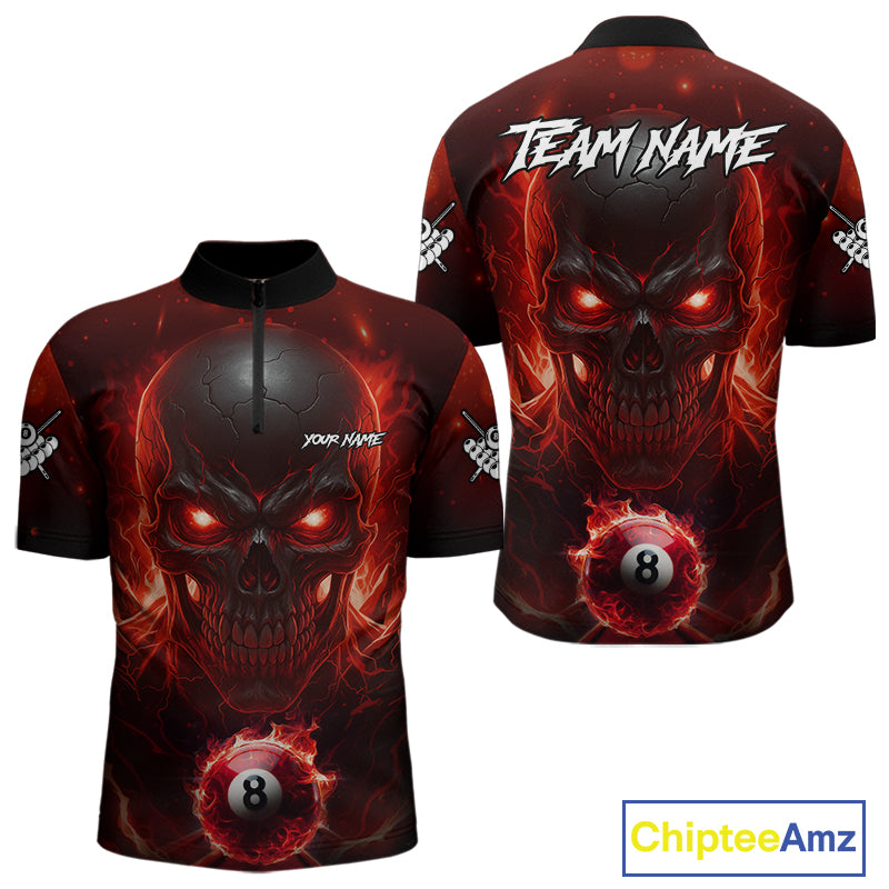 Personalized Red Billiard Skull Fire 8 Ball Pool Shirt For Men Custom Billiard Team Jersey TDM5078