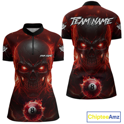 Personalized Red Billiard Skull Fire 8 Ball Pool Shirt For Women Custom Billiard Team Jersey TDM5078