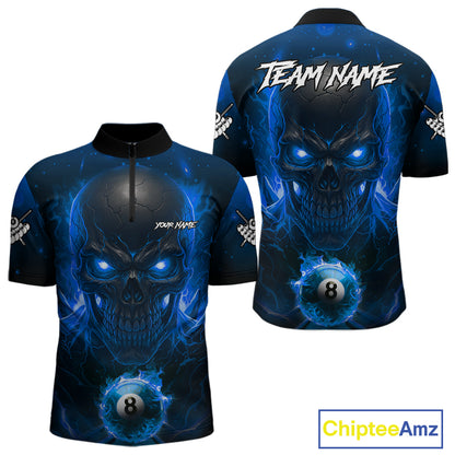 Personalized Blue Billiard Skull Fire 8 Ball Pool Shirt For Men Custom Billiard Team Jersey TDM5079