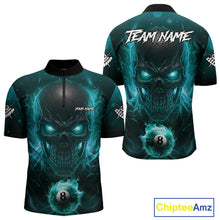 Load image into Gallery viewer, Personalized Turquoise Billiard Skull Fire 8 Ball Pool Shirt For Men Custom Billiard Team Jersey TDM5080