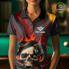 Load image into Gallery viewer, Personalized Skull And Snakes Flame Billiard Shirt For Women Custom 8 Ball Pool Team Jersey |Red TDM5084