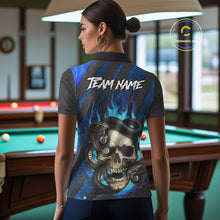 Load image into Gallery viewer, Personalized Skull And Snakes Flame Billiard Shirt For Women Custom 8 Ball Pool Team Jersey |Blue TDM5085