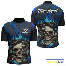 Load image into Gallery viewer, Personalized Skull And Snakes Flame Billiard Shirt For Men Custom 8 Ball Pool Team Jersey |Blue TDM5085