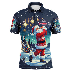 Funny Santa Golfer Christmas Night Men Golf Polo Shirts Custom Golfing Gifts For Christmas TDM3064