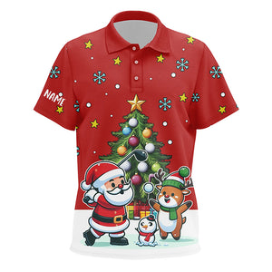 Funny Santa Playing Golf Red Christmas Kid Golf Polo Shirt Custom Christmas Pine Tree Golfing Gifts TDM3067