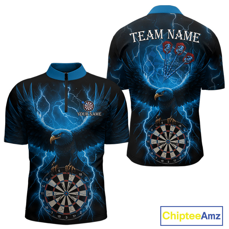 Blue Hawkeye Thunder Lightning Darts Shirt For Men Custom Darts Jersey Team Polo & 1/4 Zip TDM5302
