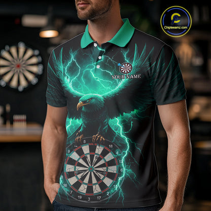 Turquoise Hawkeye Thunder Lightning Darts Shirt For Men Custom Darts Jersey Team Polo & 1/4 Zip TDM5304