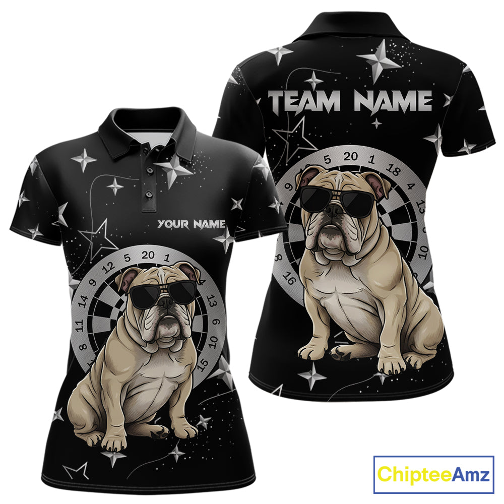 Personalized Funny Bulldog Darts Shirt For Women Custom Star Pattern Dart Jersey Team Polo & 1/4 Zip TDM5554