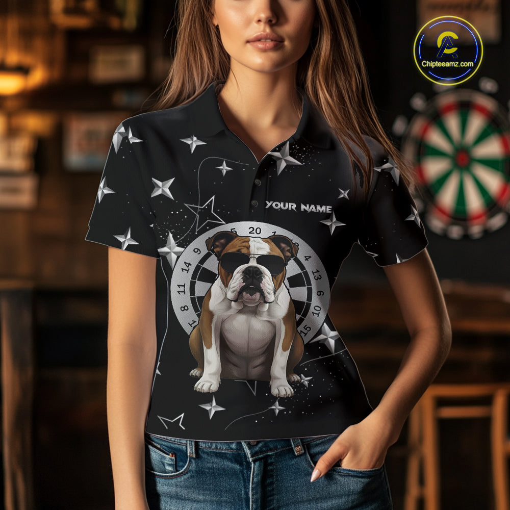 Personalized Funny Bulldog Darts Shirt For Women Custom Star Pattern Dart Jersey Team Polo & 1/4 Zip TDM5555