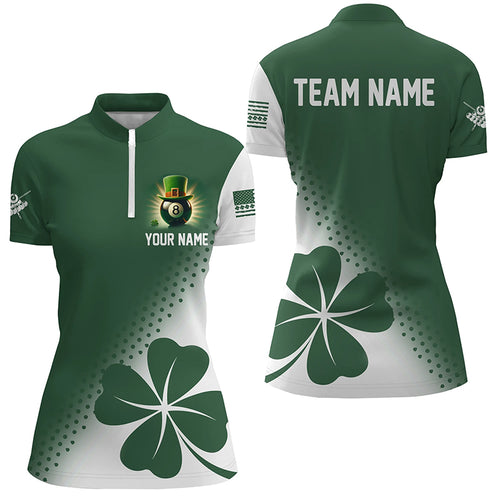 St Patrick's Day Green Clover Custom Women Billiard Quarter-Zip, Patrick Lucky Pool Shirts TDM0987