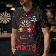 Load image into Gallery viewer, Personalized Red Dartboard Skull Fire Crack Dart Shirts Polo &amp; 1/4 Zip For Men Custom Dart Jerseys TDM3641