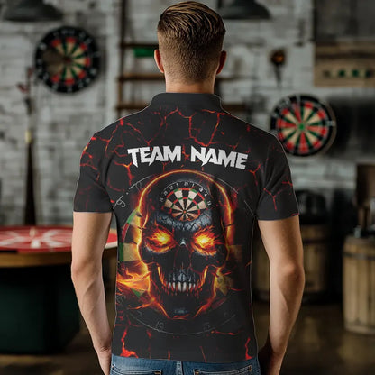 Personalized Red Dartboard Skull Fire Crack Dart Shirts Polo & 1/4 Zip For Men Custom Dart Jerseys TDM3641
