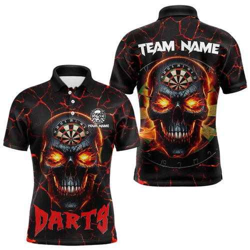 Personalized Red Dartboard Skull Fire Crack Dart Shirts Polo & 1/4 Zip For Men Custom Dart Jerseys TDM3641