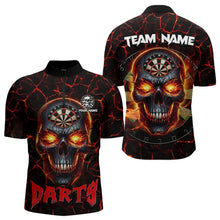 Load image into Gallery viewer, Personalized Red Dartboard Skull Fire Crack Dart Shirts Polo &amp; 1/4 Zip For Men Custom Dart Jerseys TDM3641