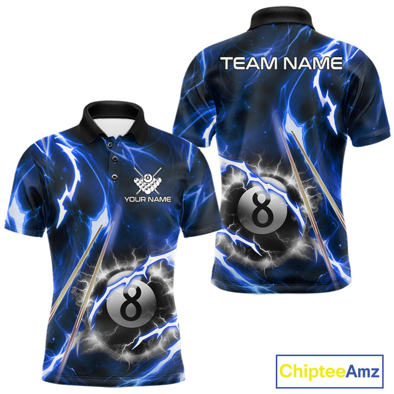 Blue 8 Ball Thunder Lightning Billiard Shirt For Men Custom Pool Team Jersey Polo & Quarter Zip TDM6170