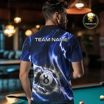 Blue 8 Ball Thunder Lightning Billiard Shirt For Men Custom Pool Team Jersey Polo & Quarter Zip TDM6170
