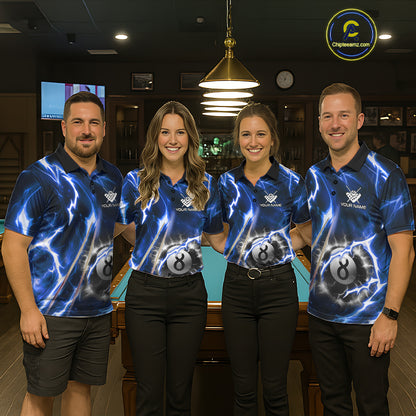 Blue 8 Ball Thunder Lightning Billiard Shirt For Men Custom Pool Team Jersey Polo & Quarter Zip TDM6170