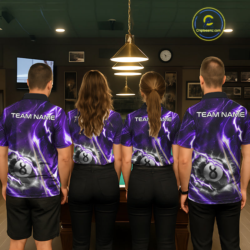 Purple 8 Ball Thunder Lightning Billiard Shirt For Women Custom Pool Team Jersey Polo & Quarter Zip TDM6171