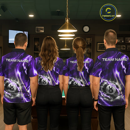Purple 8 Ball Thunder Lightning Billiard Shirt For Women Custom Pool Team Jersey Polo & Quarter Zip TDM6171