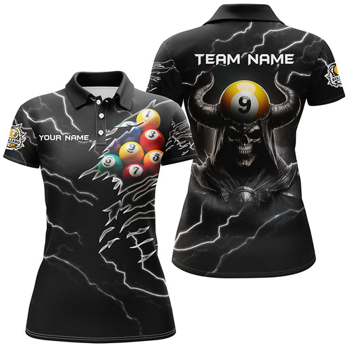 3D Skull 9 Ball Pool Billiard Balls Sport Jerseys Custom Lightning Black Billiard Shirts For Women TDM2340