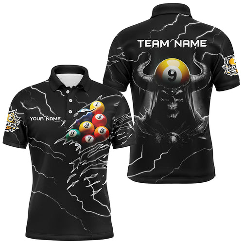 3D Skull 9 Ball Pool Billiard Balls Sport Jerseys Custom Lightning Black Billiard Shirts For Men TDM2340