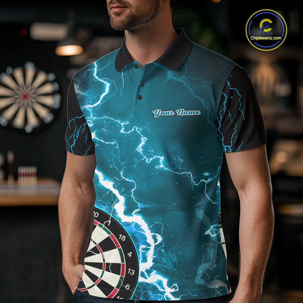 Teal Lightning Dart Shirts With Pocket Option Custom Darts Jersey For Men TDM7341