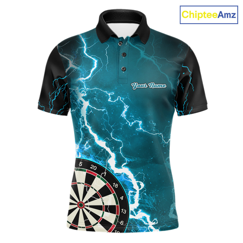 Teal Lightning Dart Shirts With Pocket Option Custom Darts Jersey For Men TDM7341