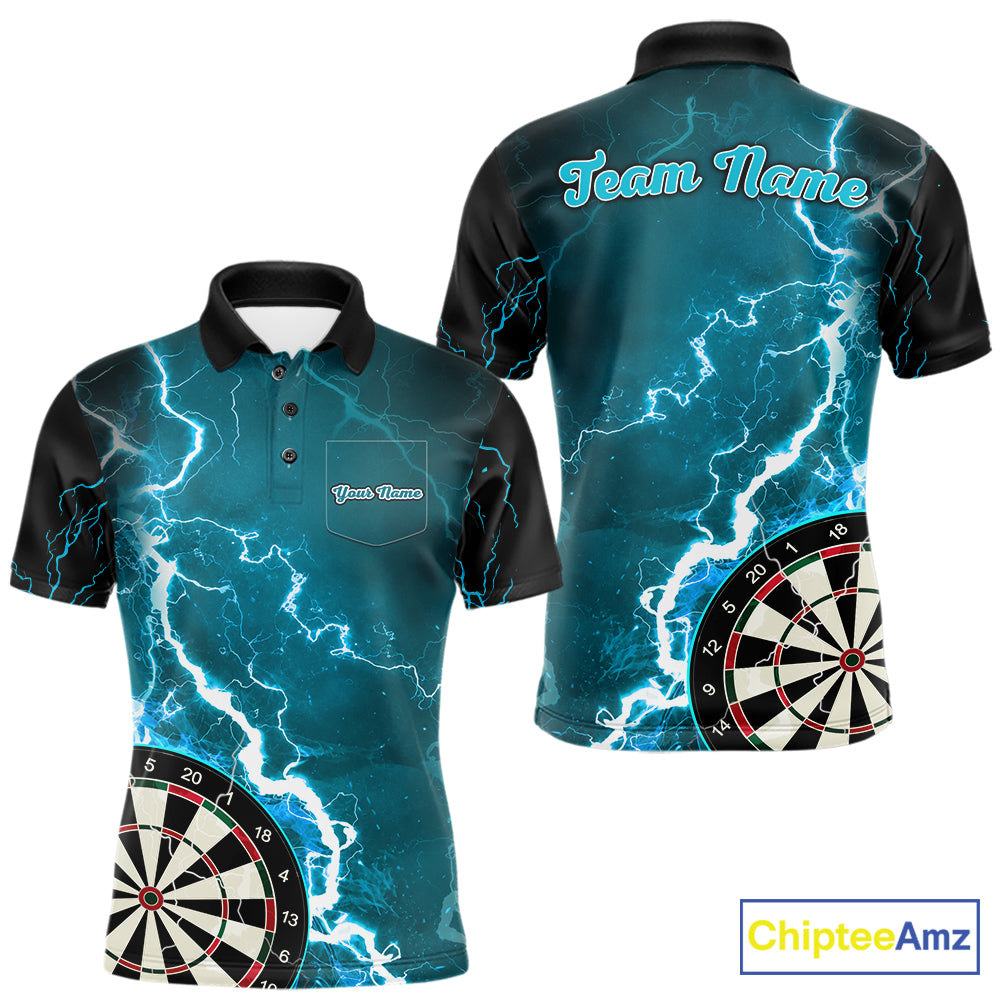 Teal Lightning Dart Shirts With Pocket Option Custom Darts Jersey For Men TDM7341