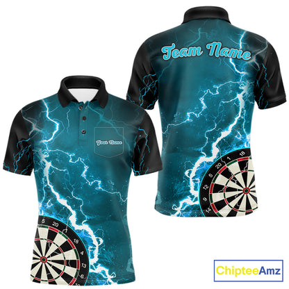 Teal Lightning Dart Shirts With Pocket Option Custom Darts Jersey For Men TDM7341