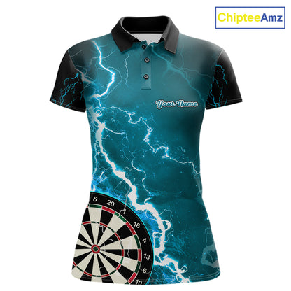 Teal Lightning Dart Shirts With Pocket Option Custom Darts Jersey For Women TDM7341