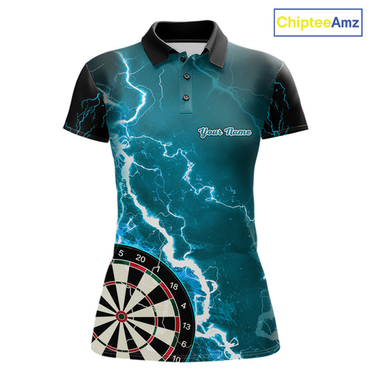 Teal Lightning Dart Shirts With Pocket Option Custom Darts Jersey For Women TDM7341