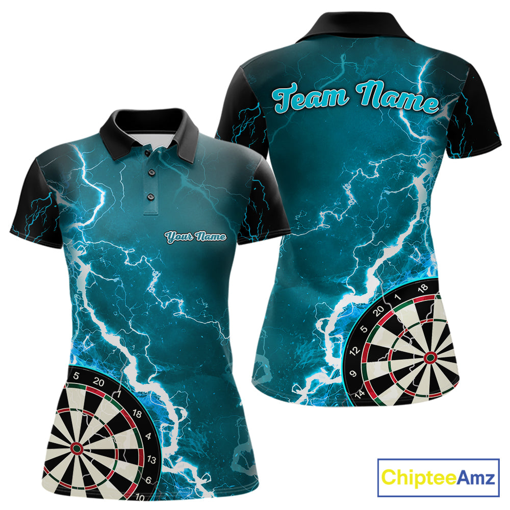 Teal Lightning Dart Shirts With Pocket Option Custom Darts Jersey For Women TDM7341
