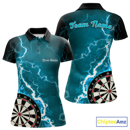 Teal Lightning Dart Shirts With Pocket Option Custom Darts Jersey For Women TDM7341