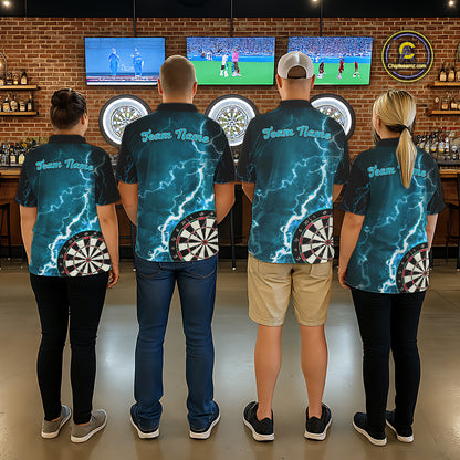 Teal Lightning Dart Shirts With Pocket Option Custom Darts Jersey For Men TDM7341