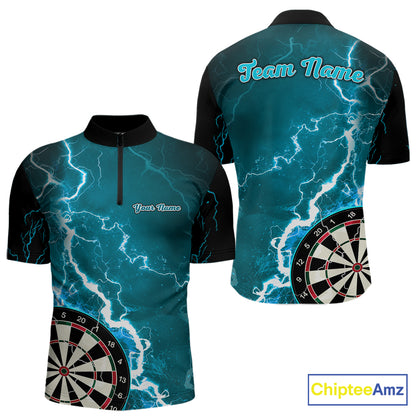 Teal Lightning Dart Shirts With Pocket Option Custom Darts Jersey For Men TDM7341