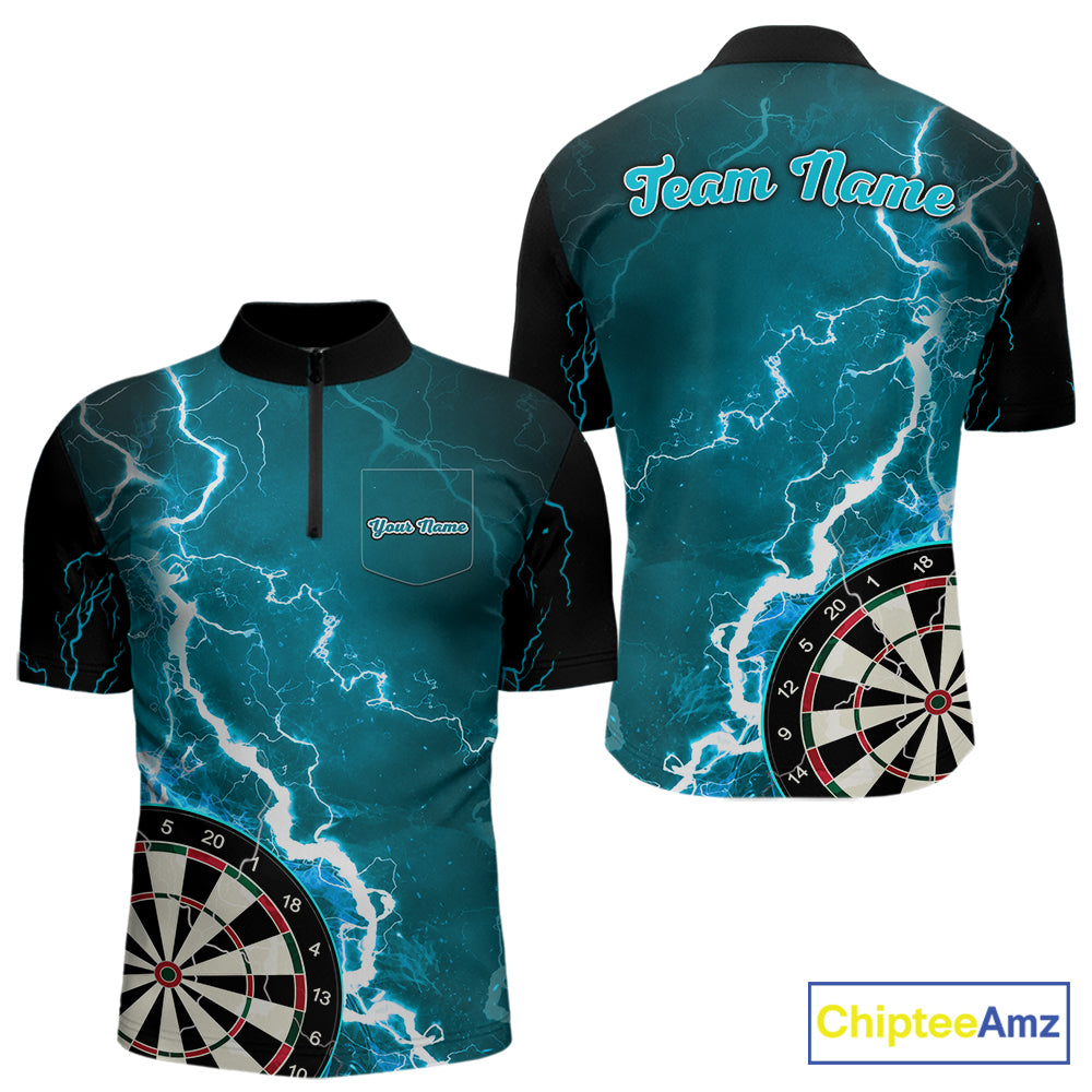 Teal Lightning Dart Shirts With Pocket Option Custom Darts Jersey For Men TDM7341