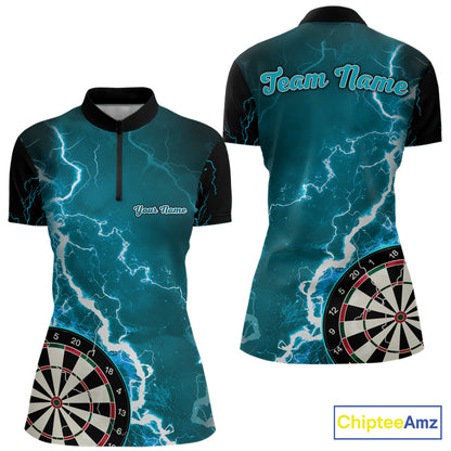Teal Lightning Dart Shirts With Pocket Option Custom Darts Jersey For Women TDM7341