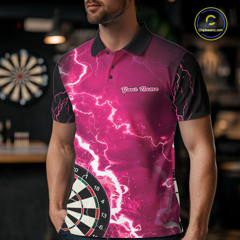 Pink Lightning Dart Shirts With Pocket Option Custom Darts Jersey For Men TDM7342
