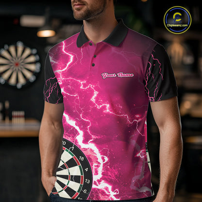 Pink Lightning Dart Shirts With Pocket Option Custom Darts Jersey For Men TDM7342